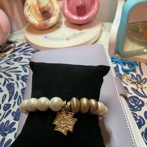 Gold Charm Pearl Stretch Bracelet
